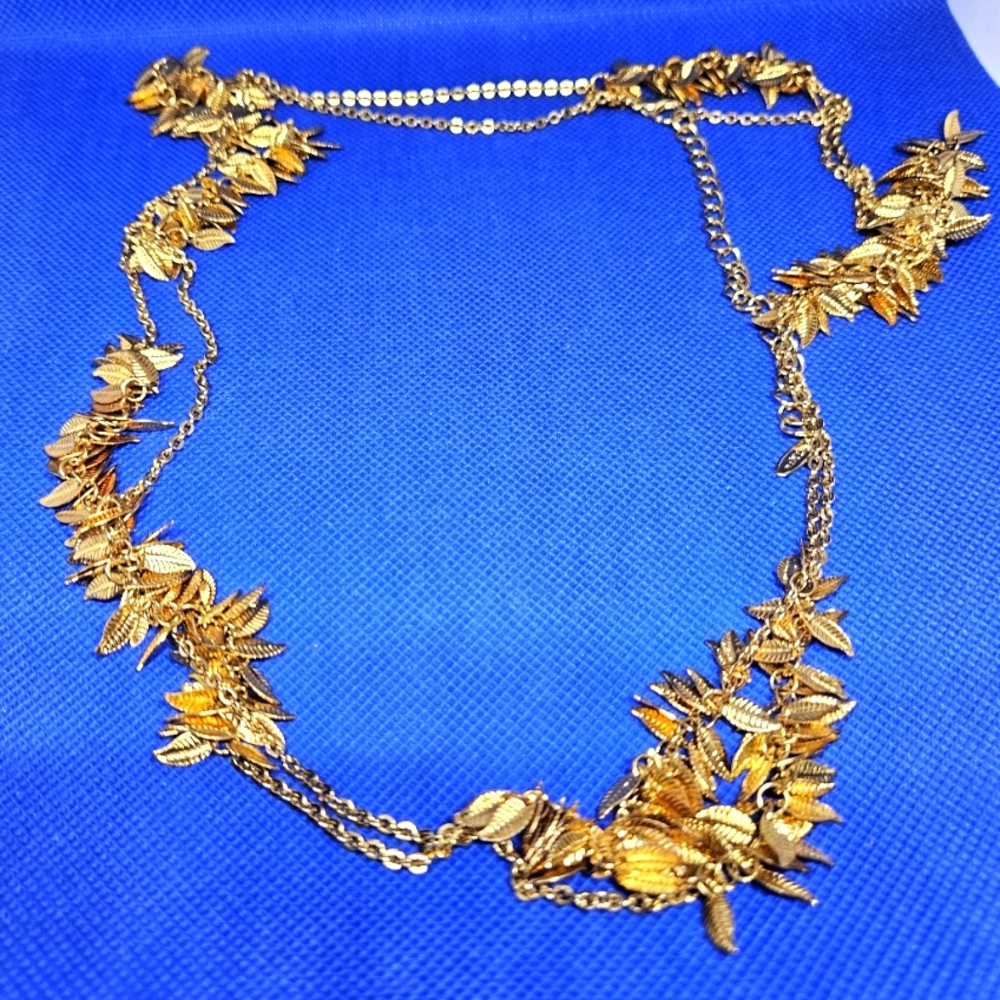 vclm necklace long gold tone chain with leafs jewelry adjustable  can Layer
